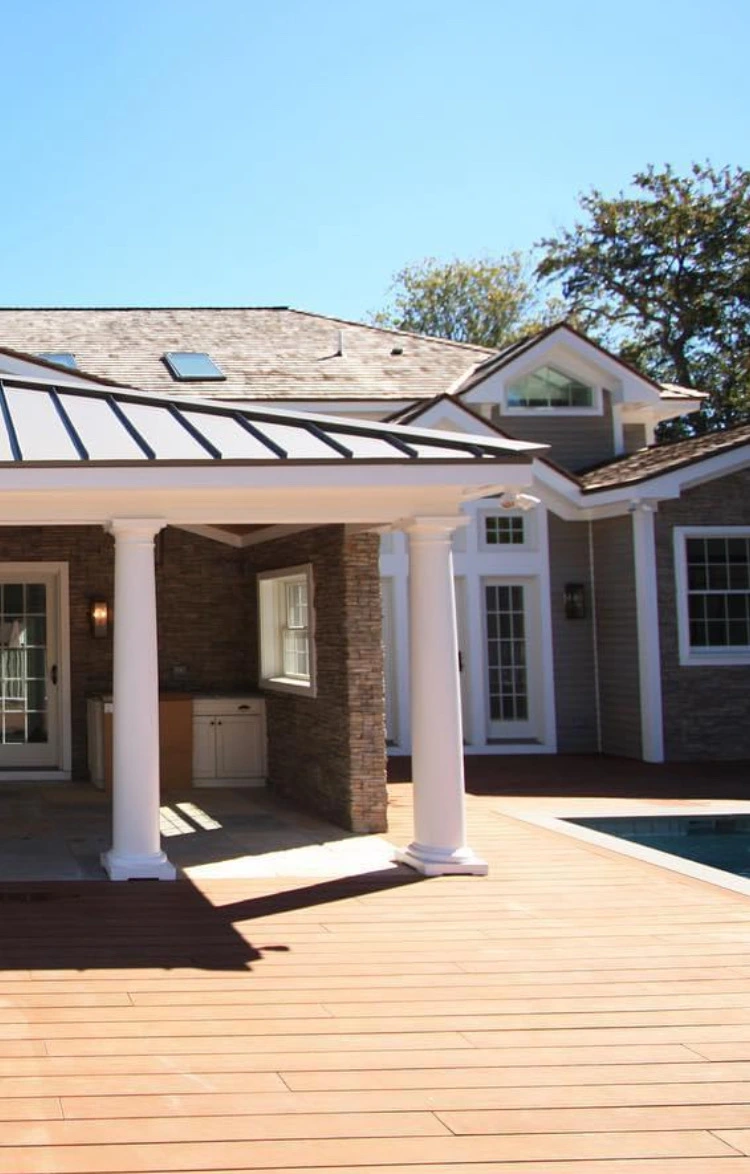Rooftop cedar-shake deck with skylights and ocean views